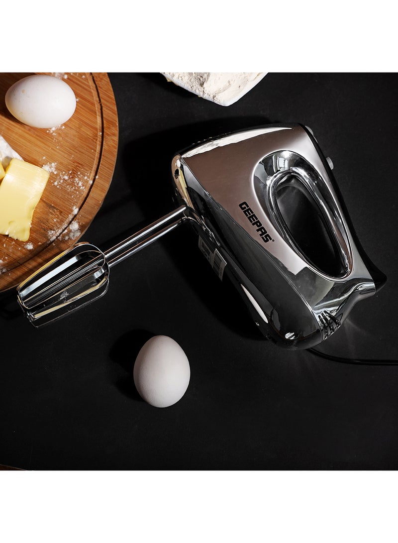 GEEPAS - 200W Hand Mixer, 5 Speed Function with Turbo, 2 Stainless Steel Beaters & Dough Hooks, Eject Button,Perfect Kitchen Companion, Light-Weight, Easy To Use, Super-sleek Durable And Resistant To Rust 200 W GHM6127 Silver, Black - Image 1
