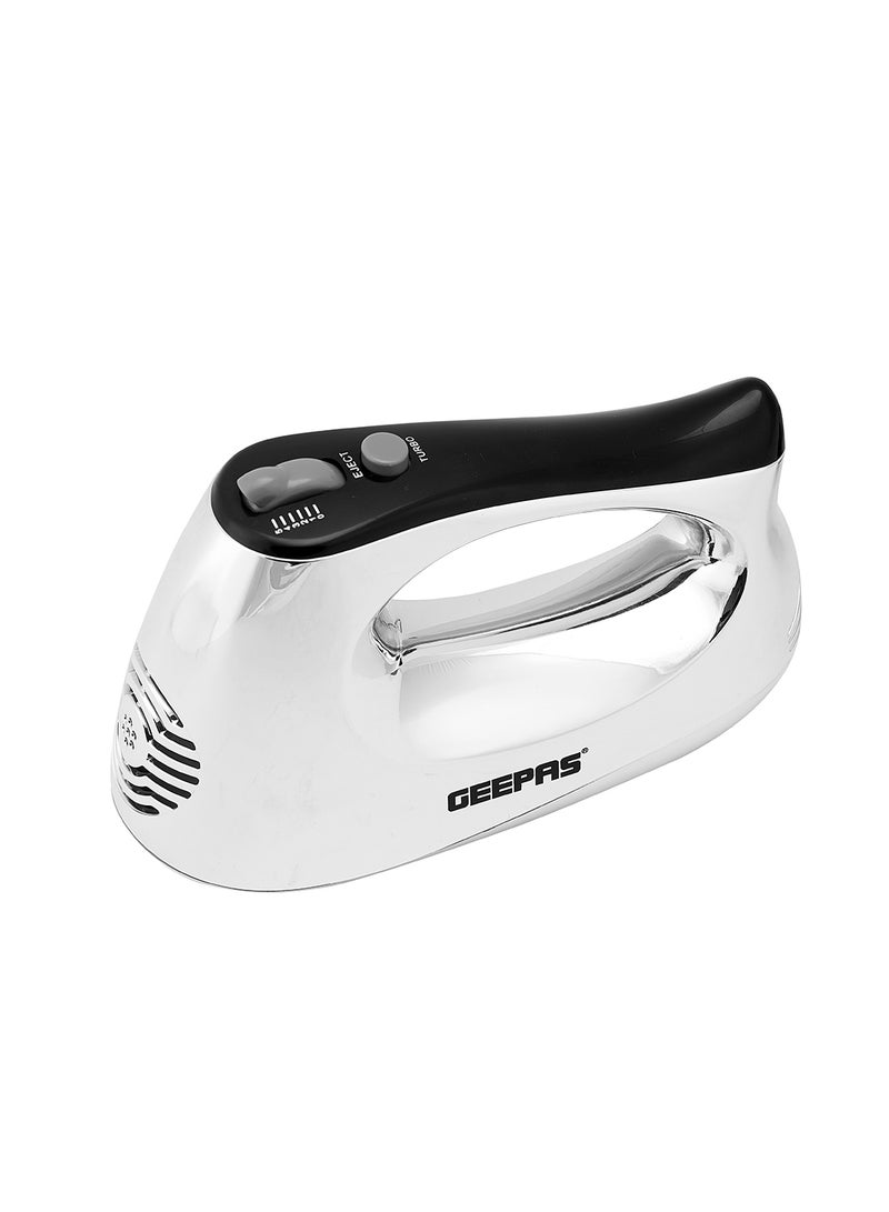 GEEPAS - 200W Hand Mixer, 5 Speed Function with Turbo, 2 Stainless Steel Beaters & Dough Hooks, Eject Button,Perfect Kitchen Companion, Light-Weight, Easy To Use, Super-sleek Durable And Resistant To Rust 200 W GHM6127 Silver, Black - Image 1