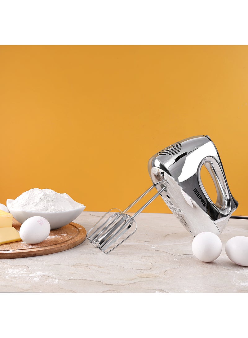 GEEPAS - 200W Hand Mixer, 5 Speed Function with Turbo, 2 Stainless Steel Beaters & Dough Hooks, Eject Button,Perfect Kitchen Companion, Light-Weight, Easy To Use, Super-sleek Durable And Resistant To Rust 200 W GHM6127 Silver, Black - Image 1