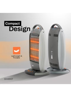 GEEPAS Halogen Heater, 3 Heating Power| Oscillation Function | Safety Tip-Over Switch | Carry Handle | Wide Angle Heat Reflector l Portable Heater for Home, Office, Etc GHH9107 Grey  - Image 2