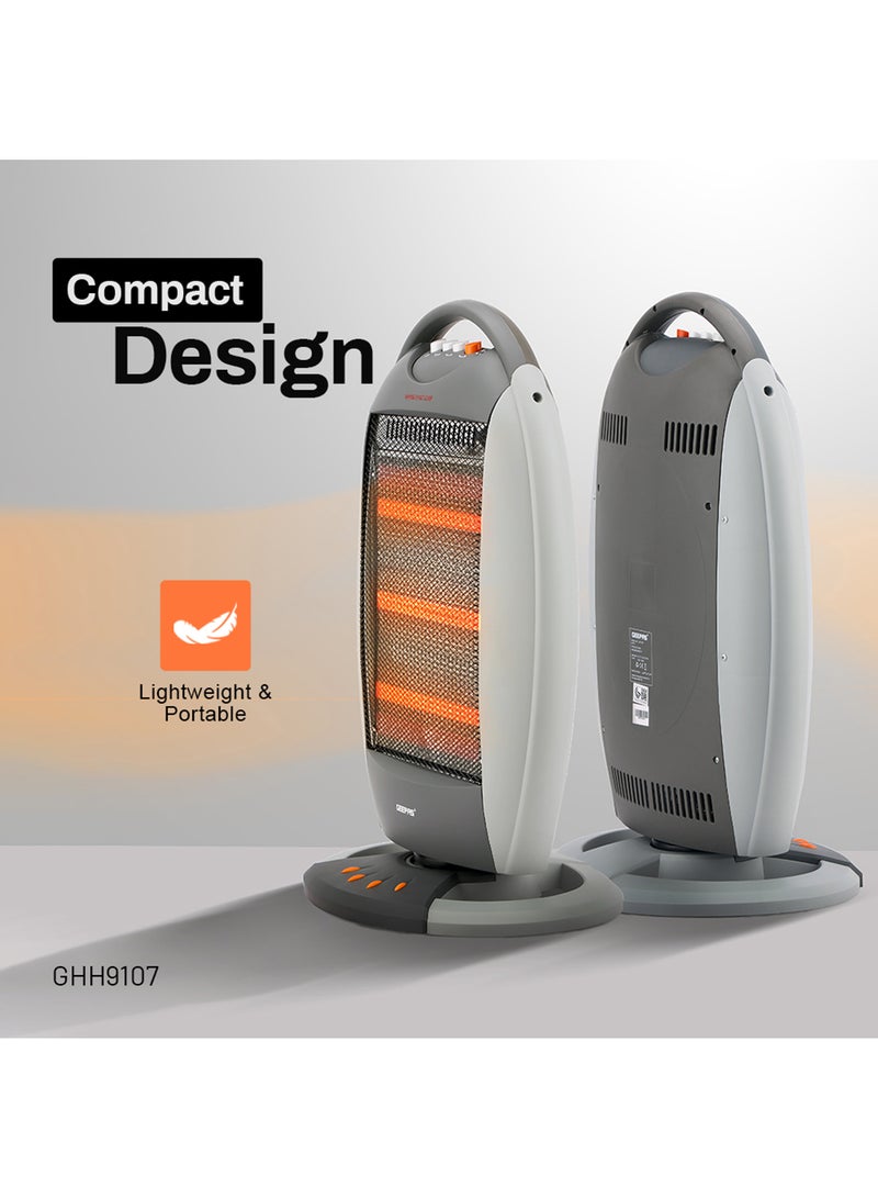 GEEPAS - Halogen Heater, 3 Heating Power| Oscillation Function | Safety Tip-Over Switch | Carry Handle | Wide Angle Heat Reflector l Portable Heater for Home, Office, Etc GHH9107 Grey - Image 1