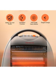 GEEPAS Halogen Heater, 3 Heating Power| Oscillation Function | Safety Tip-Over Switch | Carry Handle | Wide Angle Heat Reflector l Portable Heater for Home, Office, Etc GHH9107 Grey  - Image 3