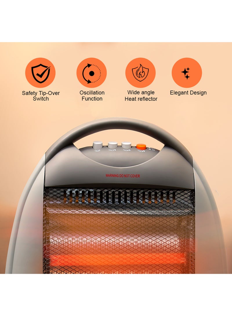 GEEPAS - Halogen Heater, 3 Heating Power| Oscillation Function | Safety Tip-Over Switch | Carry Handle | Wide Angle Heat Reflector l Portable Heater for Home, Office, Etc GHH9107 Grey - Image 1