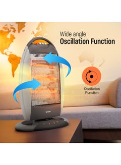 GEEPAS Halogen Heater, 3 Heating Power| Oscillation Function | Safety Tip-Over Switch | Carry Handle | Wide Angle Heat Reflector l Portable Heater for Home, Office, Etc GHH9107 Grey  - Image 4