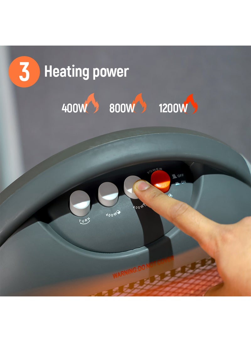 GEEPAS - Halogen Heater, 3 Heating Power| Oscillation Function | Safety Tip-Over Switch | Carry Handle | Wide Angle Heat Reflector l Portable Heater for Home, Office, Etc GHH9107 Grey - Image 1
