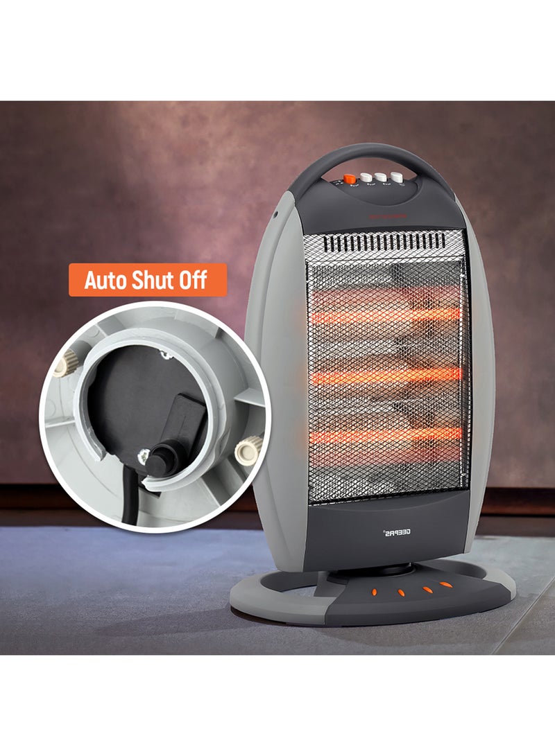 GEEPAS - Halogen Heater, 3 Heating Power| Oscillation Function | Safety Tip-Over Switch | Carry Handle | Wide Angle Heat Reflector l Portable Heater for Home, Office, Etc GHH9107 Grey - Image 1