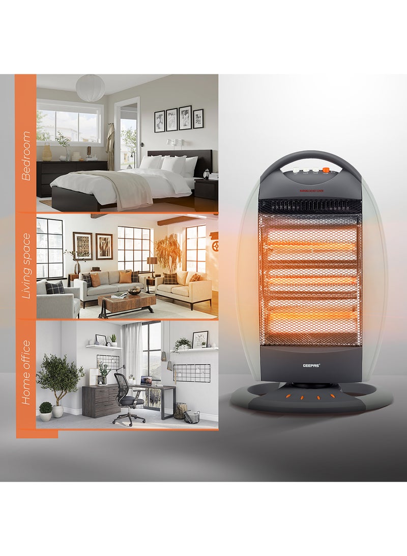 GEEPAS - Halogen Heater, 3 Heating Power| Oscillation Function | Safety Tip-Over Switch | Carry Handle | Wide Angle Heat Reflector l Portable Heater for Home, Office, Etc GHH9107 Grey - Image 1