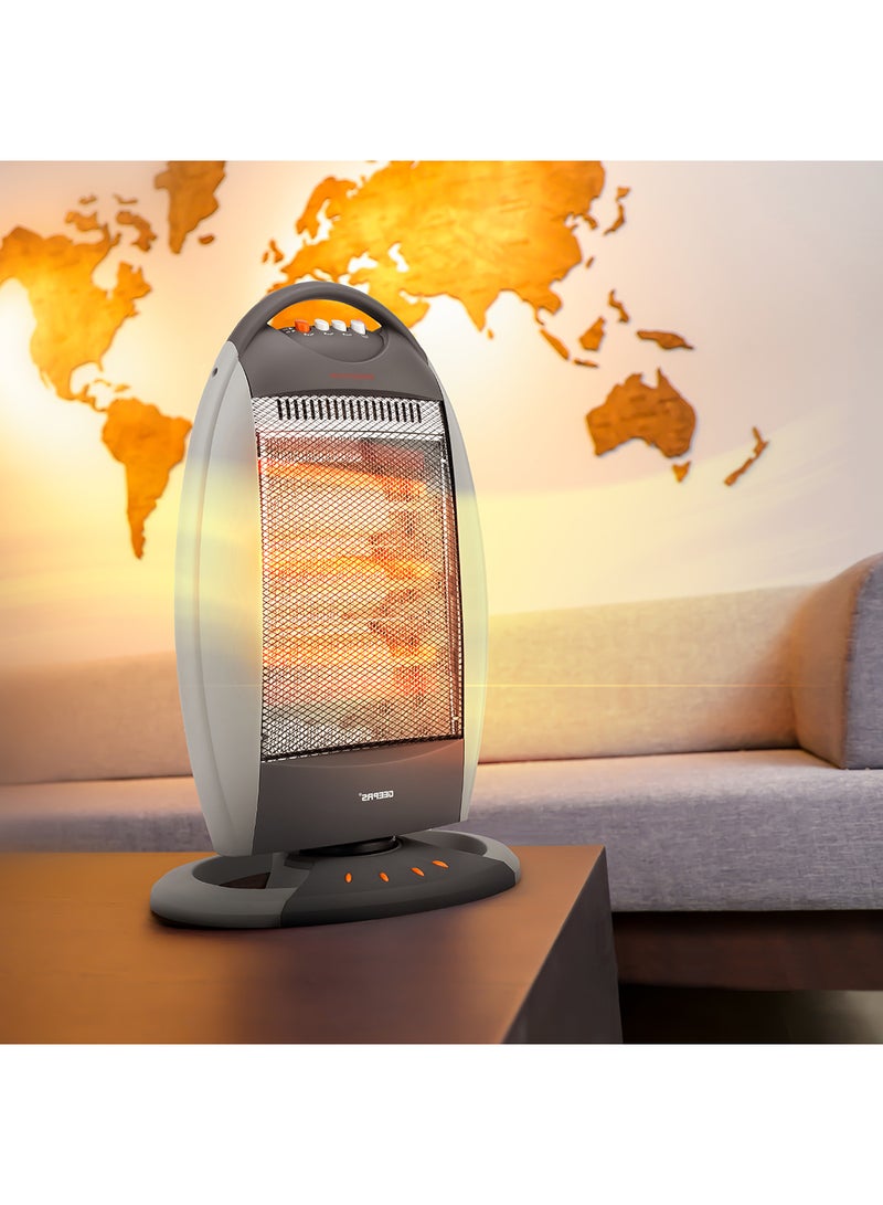 GEEPAS - Halogen Heater, 3 Heating Power| Oscillation Function | Safety Tip-Over Switch | Carry Handle | Wide Angle Heat Reflector l Portable Heater for Home, Office, Etc GHH9107 Grey - Image 1