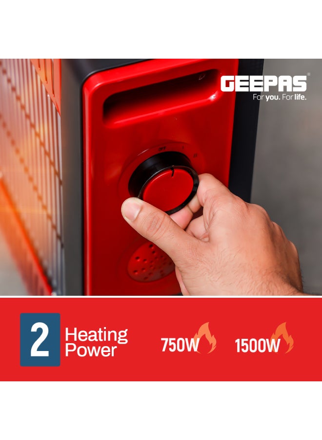 GEEPAS Quartz Heater with 2 Heat Settings | Two Tubes Heating Element 750W/1500W | Silent Operation | 4 Wheels for Easy Movement | Safety Switch| 2 Years Warranty 1500 W GQH9109 Cream/Orange  - Image 5