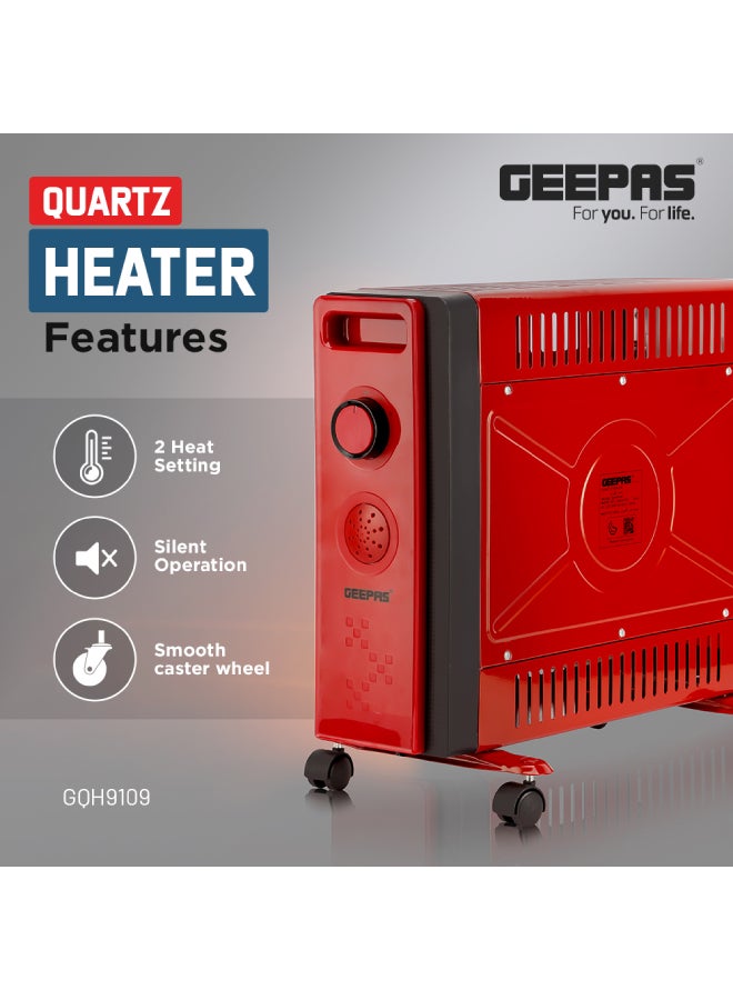 GEEPAS Quartz Heater with 2 Heat Settings | Two Tubes Heating Element 750W/1500W | Silent Operation | 4 Wheels for Easy Movement | Safety Switch| 2 Years Warranty 1500 W GQH9109 Cream/Orange  - Image 2