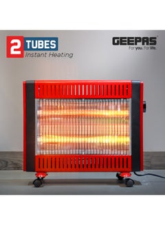 GEEPAS Quartz Heater with 2 Heat Settings | Two Tubes Heating Element 750W/1500W | Silent Operation | 4 Wheels for Easy Movement | Safety Switch| 2 Years Warranty 1500 W GQH9109 Cream/Orange  - Image 4