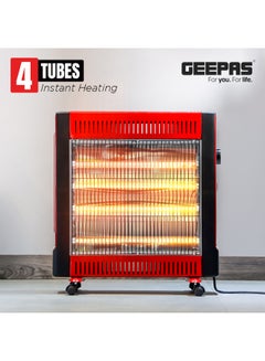 GEEPAS Quartz Heater 2 Heat Settings | Adjustable  Power 1100W / 2200W| Power Indicator Light | 4 Tube Quartz Heater | Wheels For Easy Movement, Safety Switch | 2 Years Warranty 2200 W GQH9108 Red  - Image 2