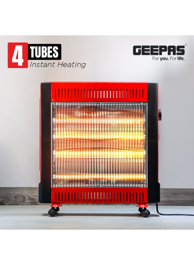 GEEPAS Quartz Heater 2 Heat Settings | Adjustable  Power 1100W / 2200W| Power Indicator Light | 4 Tube Quartz Heater | Wheels For Easy Movement, Safety Switch | 2 Years Warranty 2200 W GQH9108 Red  - Image 2
