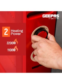 GEEPAS Quartz Heater 2 Heat Settings | Adjustable  Power 1100W / 2200W| Power Indicator Light | 4 Tube Quartz Heater | Wheels For Easy Movement, Safety Switch | 2 Years Warranty 2200 W GQH9108 Red  - Image 5