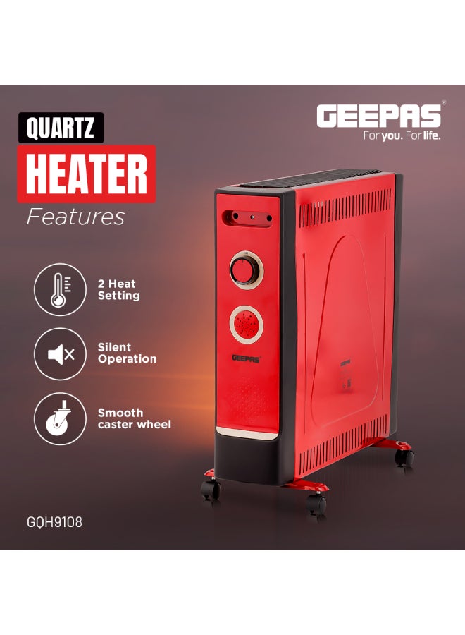 GEEPAS Quartz Heater 2 Heat Settings | Adjustable  Power 1100W / 2200W| Power Indicator Light | 4 Tube Quartz Heater | Wheels For Easy Movement, Safety Switch | 2 Years Warranty 2200 W GQH9108 Red  - Image 1