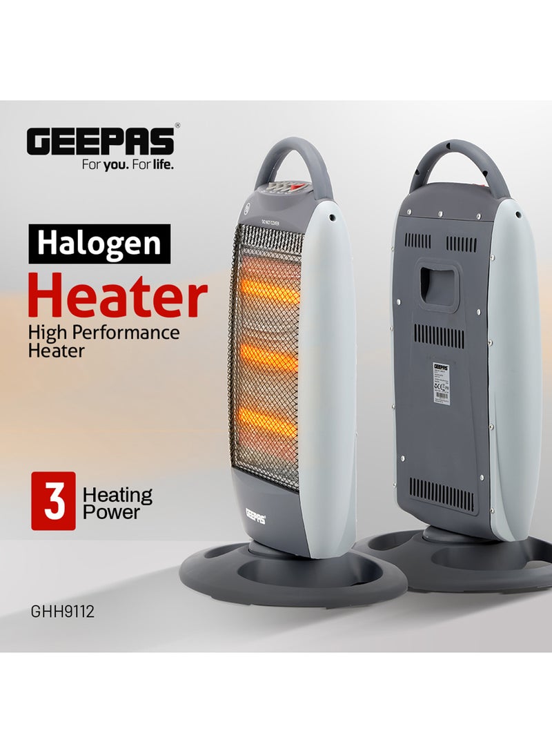 GEEPAS Halogen Heater High Performance Heater with 3 Heating Power Oscillating Function 1200 W GHH9112D Grey  - Image 1