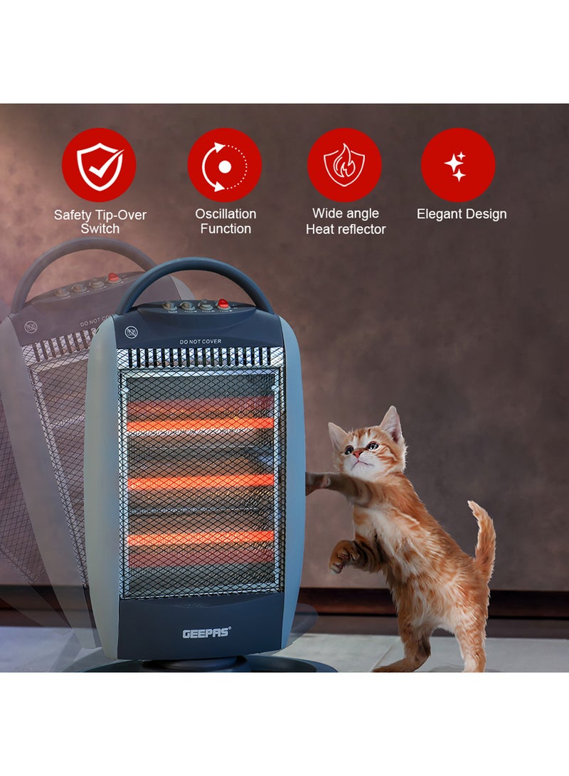 GEEPAS Halogen Heater High Performance Heater with 3 Heating Power Oscillating Function 1200 W GHH9112D Grey  - Image 4