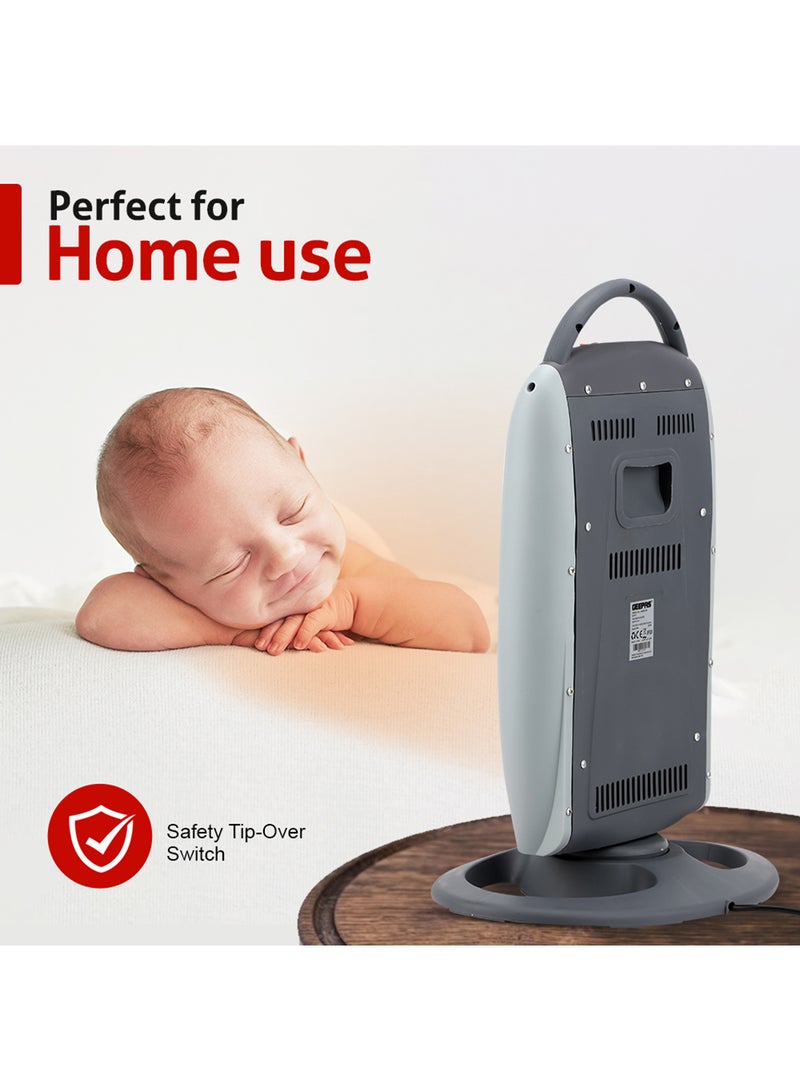 GEEPAS Halogen Heater High Performance Heater with 3 Heating Power Oscillating Function 1200 W GHH9112D Grey  - Image 3