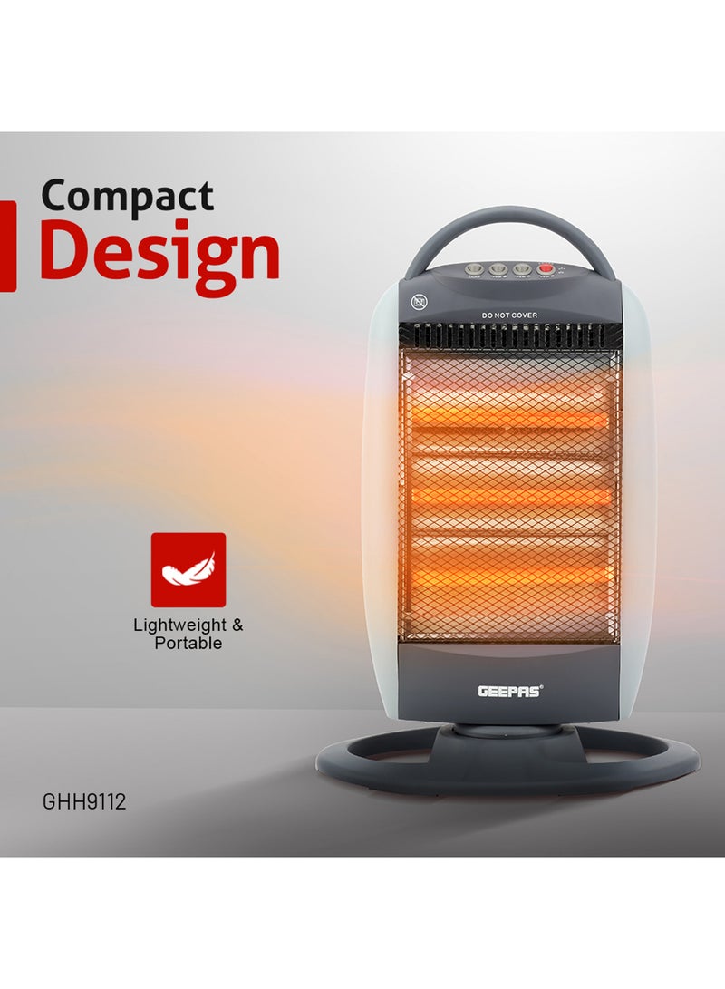 GEEPAS Halogen Heater High Performance Heater with 3 Heating Power Oscillating Function 1200 W GHH9112D Grey  - Image 2