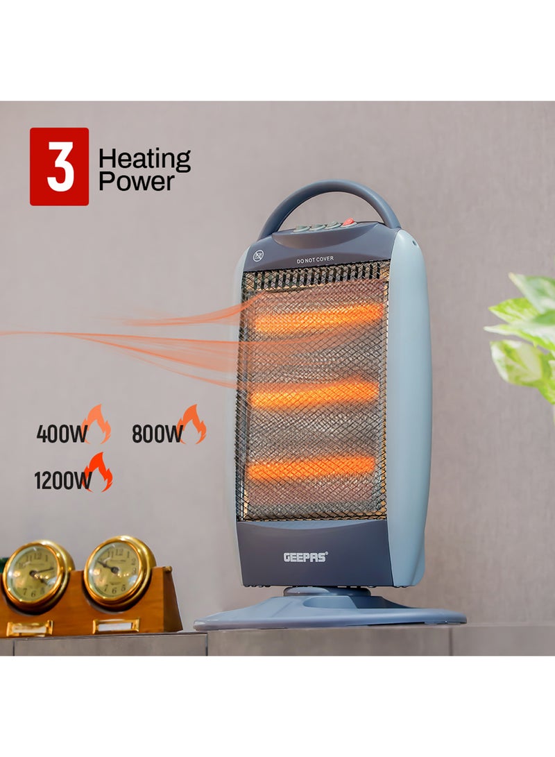 Halogen Heater High Performance Heater with 3 Heating Power Oscillating Function 1200 W GHH9112D Grey
