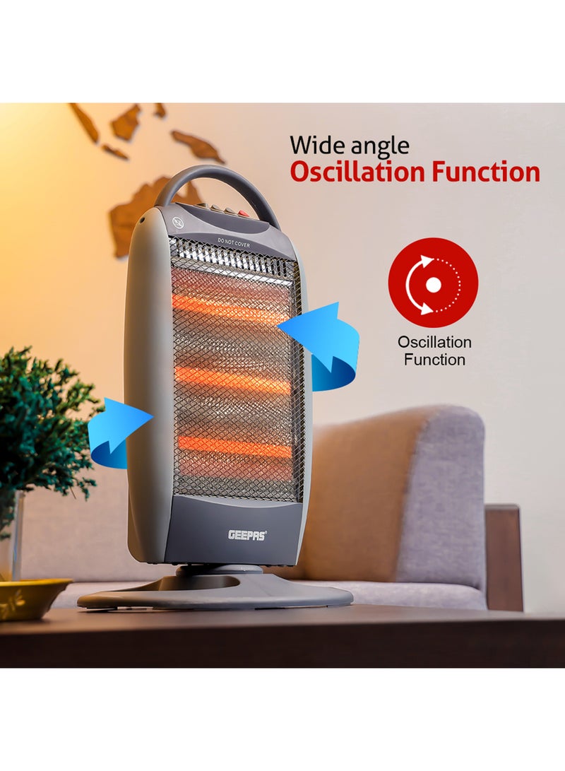 GEEPAS Halogen Heater High Performance Heater with 3 Heating Power Oscillating Function 1200 W GHH9112D Grey  - Image 5