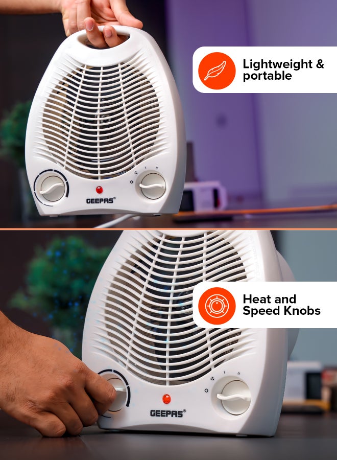 GEEPAS Fan Heater 2 Heating Power 1000W/2000W | Instant Heating, Adjustable Thermostat | Overheat Protection | Power Light Indicator | Carry Handle| 2 Years Warranty 2000 W GFH9518 White  - Image 5