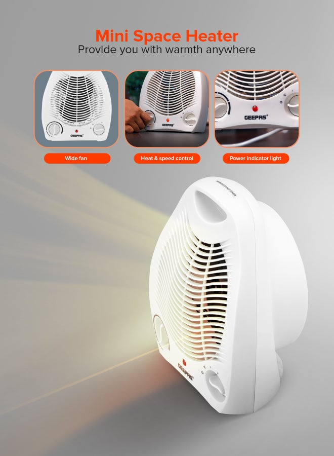 GEEPAS Fan Heater 2 Heating Power 1000W/2000W | Instant Heating, Adjustable Thermostat | Overheat Protection | Power Light Indicator | Carry Handle| 2 Years Warranty 2000 W GFH9518 White  - Image 4