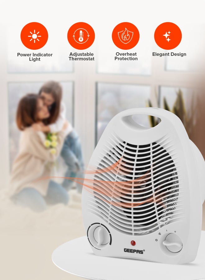 GEEPAS Fan Heater 2 Heating Power 1000W/2000W | Instant Heating, Adjustable Thermostat | Overheat Protection | Power Light Indicator | Carry Handle| 2 Years Warranty 2000 W GFH9518 White  - Image 3