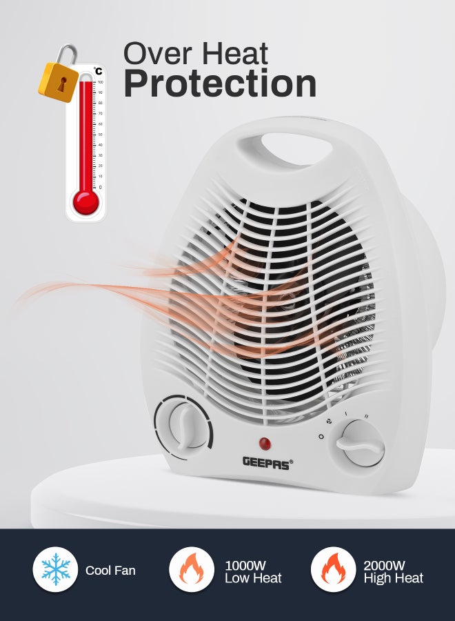Fan Heater 2 Heating Power 1000W/2000W | Instant Heating, Adjustable Thermostat | Overheat Protection | Power Light Indicator | Carry Handle| 2 Years Warranty 2000 W GFH9518 White