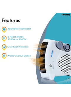 GEEPAS Fan Heater, 2 Heating Power, Adjustable Thermostat | Overheat Protection | Power Light Indicator | Carry Handle | Wind Selection GFH9520 Multicolour  - Image 4