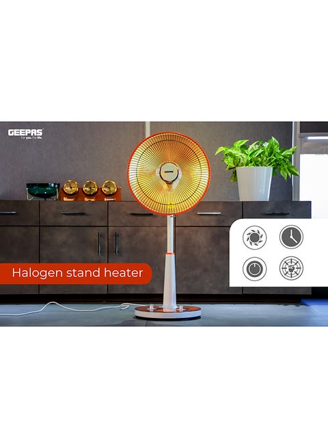 Halogen Stand Heater| High Performance Heater, 1 Hour Timer| Bending/Lifting Of Head Function, Height Adjustable Body And Safety Tip-Over Switch| Perfect For Home And Office Use, Portable With A Carry Handle 1000 W GRH9547 White/Orange