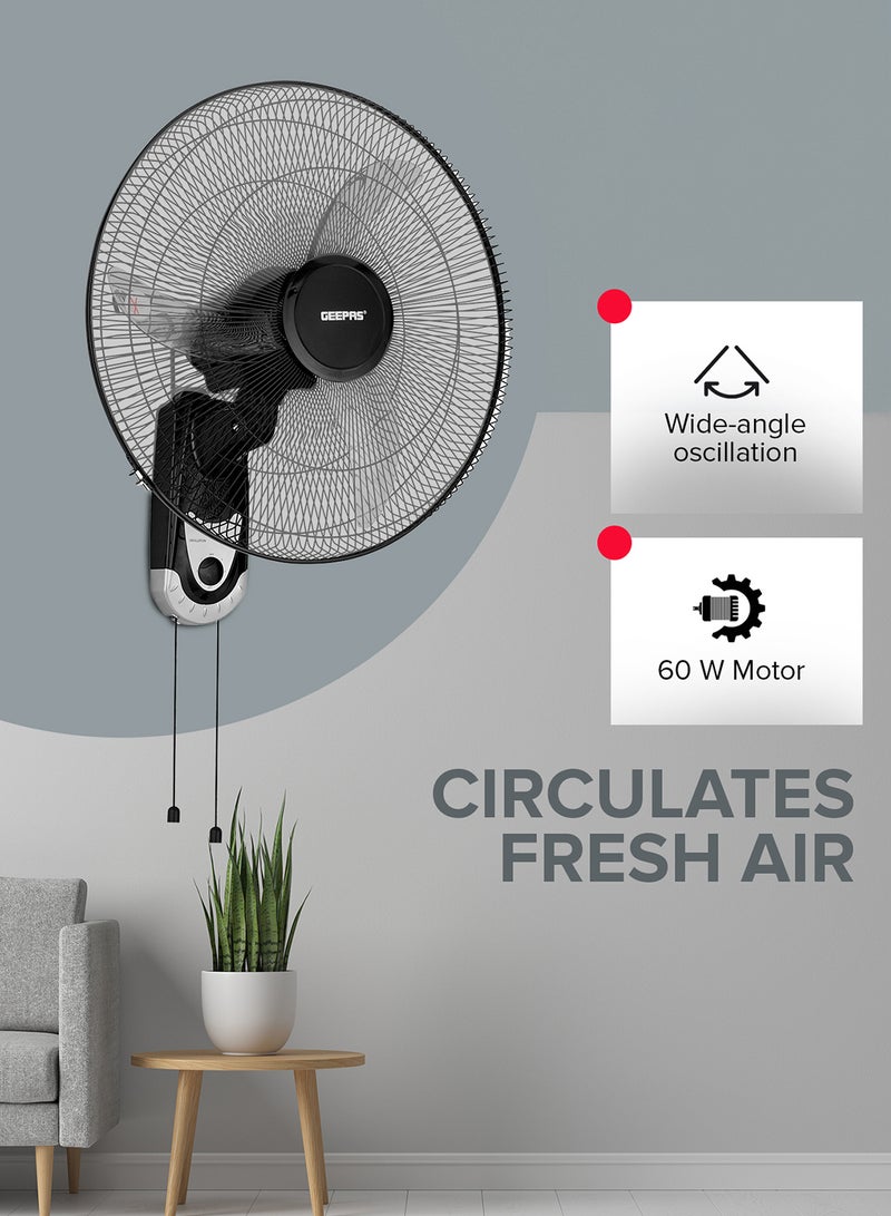 GEEPAS 18-Inch Wall Fan - 3 Speed with Oscillating & Overheat protected Wall Mount Cooling Fan| Circulates Fresh Air, 3 Leaf AS Blades, Safe & Easy Use, Fully Adjustable Tilt , for Home, Green House, Work Room or Office Use GF9604 Black  - Image 3