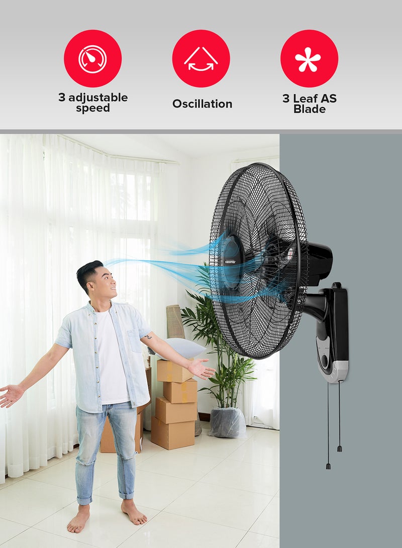 GEEPAS 18-Inch Wall Fan - 3 Speed with Oscillating & Overheat protected Wall Mount Cooling Fan| Circulates Fresh Air, 3 Leaf AS Blades, Safe & Easy Use, Fully Adjustable Tilt , for Home, Green House, Work Room or Office Use GF9604 Black  - Image 2
