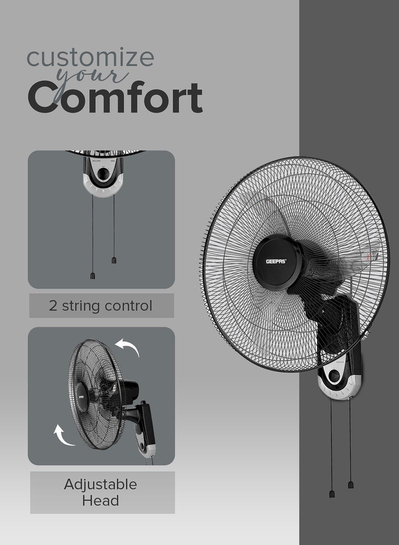 GEEPAS 18-Inch Wall Fan - 3 Speed with Oscillating & Overheat protected Wall Mount Cooling Fan| Circulates Fresh Air, 3 Leaf AS Blades, Safe & Easy Use, Fully Adjustable Tilt , for Home, Green House, Work Room or Office Use GF9604 Black  - Image 4