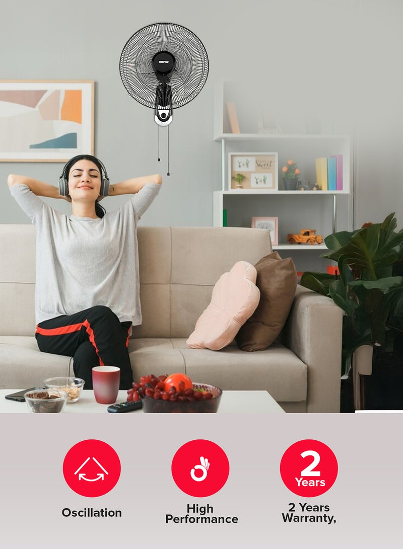 GEEPAS 18-Inch Wall Fan - 3 Speed with Oscillating & Overheat protected Wall Mount Cooling Fan| Circulates Fresh Air, 3 Leaf AS Blades, Safe & Easy Use, Fully Adjustable Tilt , for Home, Green House, Work Room or Office Use GF9604 Black  - Image 5