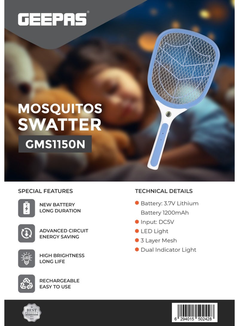 Bug Zapper - Rechargeable Mosquito Killer, Fly Swatter/Killer and Bug Zapper Racket |Super-Bright LED Light to Zap in the Dark, Ultra Fast Charging, Safe To Touch Mosquito Bat|10 Hours Working Blue/White