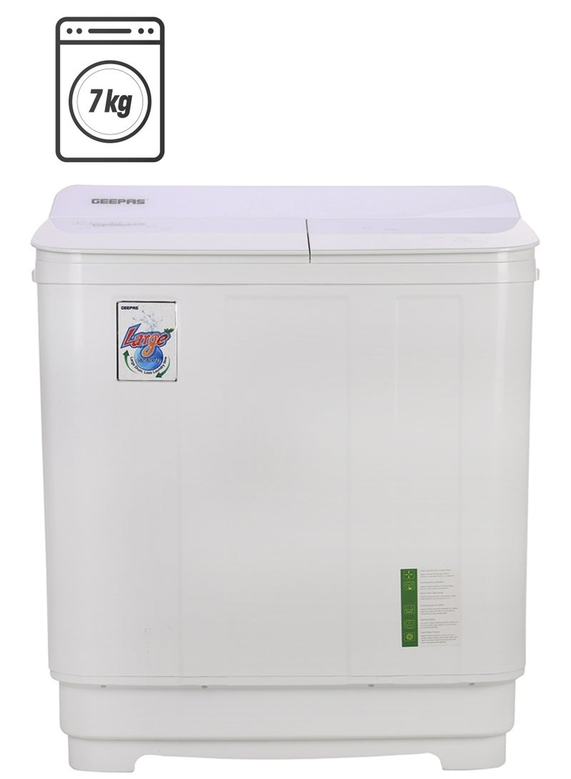 GEEPAS - Twin Tub Semi-Automatic Washing Machine- GSWM6466| Hidden Control Panel and Semi-Automatic Top Load Washing Machine| Spin Capacity: 7.0 KG| White 400 W GSWM6466 White - Image 1