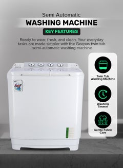 GEEPAS Twin Tub Semi-Automatic Washing Machine 9.2 Kg | 7 Kg Spin Capacity Powerful Motor High Back Control Panel Top Load Washing Machine| Tempered Glass Cover, Low Noise Motor, Magic Filter GSWM6467N White  - Image 2