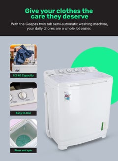 GEEPAS Twin Tub Semi-Automatic Washing Machine 9.2 Kg | 7 Kg Spin Capacity Powerful Motor High Back Control Panel Top Load Washing Machine| Tempered Glass Cover, Low Noise Motor, Magic Filter GSWM6467N White  - Image 3