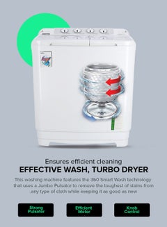 GEEPAS Twin Tub Semi-Automatic Washing Machine 9.2 Kg | 7 Kg Spin Capacity Powerful Motor High Back Control Panel Top Load Washing Machine| Tempered Glass Cover, Low Noise Motor, Magic Filter GSWM6467N White  - Image 4