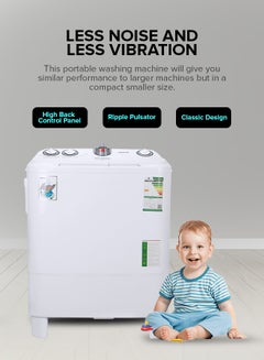 GEEPAS Twin Tub Semi-Automatic Washing Machine| High Back Control Panel and Semi-Automatic Top Load Washing Machine, Ripple Pulsator| Highly Effecient with Classic Design 400 W GSWM6468 White  - Image 4