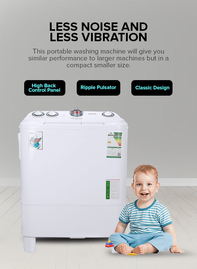 GEEPAS Twin Tub Semi-Automatic Washing Machine| High Back Control Panel and Semi-Automatic Top Load Washing Machine, Ripple Pulsator| Highly Effecient with Classic Design 400 W GSWM6468 White  - Image 4