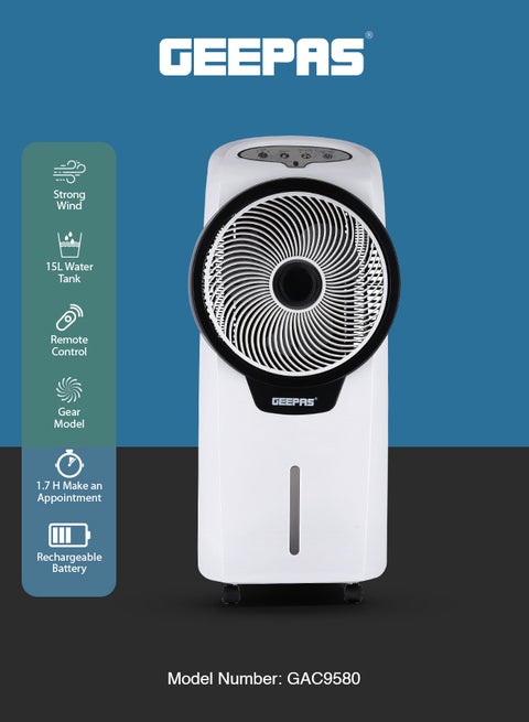 Rechargeable Air Cooler, 7 Hours Working/12V 4.5mAh Rechargeable Battery/10-12 Hrs Charging Time/3 Speed, 3 Wind Mode/7L Water Tank 7 L 40 W GAC9580 White/Black