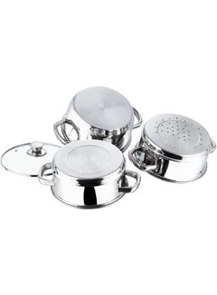 VINOD Vinod Stainless Steel 3 Tier/Momo/Modak Maker/Vegetable Steamer with Glass Lid & Riveted Handles (Induction and Gas Stove Friendly),SAS Bottom,2.5mm Thick Base Silver 20cm  - Image 3