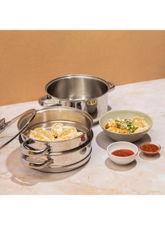 VINOD Vinod Stainless Steel 3 Tier/Momo/Modak Maker/Vegetable Steamer with Glass Lid & Riveted Handles (Induction and Gas Stove Friendly),SAS Bottom,2.5mm Thick Base Silver 20cm  - Image 4