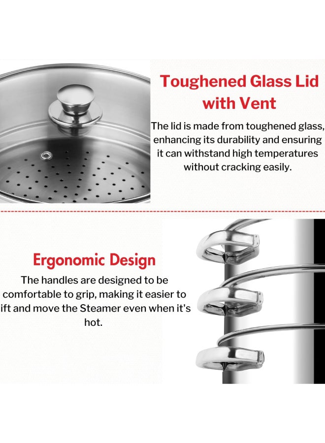 VINOD - Vinod Stainless Steel 3 Tier/Momo/Modak Maker/Vegetable Steamer with Glass Lid & Riveted Handles (Induction and Gas Stove Friendly),SAS Bottom,2.5mm Thick Base Silver 20cm - Image 1