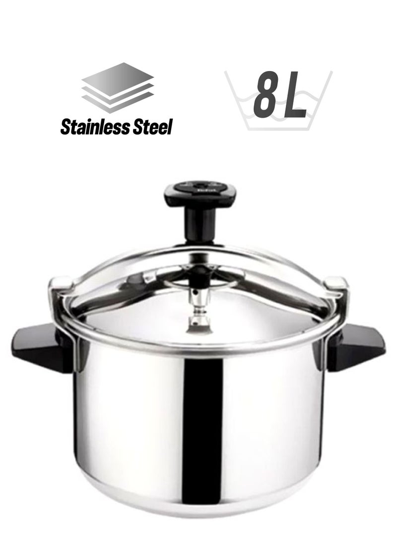 تيفال - TEFAL قدر ضغط | Authentique 8 لتر لـ 5/8 أشخاص | فضي / أسود | فولاذ مقاوم للصدأ | آمن | جميع مصادر الحرارة | صنع في فرنسا | ضمان لمدة سنتين | P0531134 أسود/ فضي 8.0لترات - Image 1