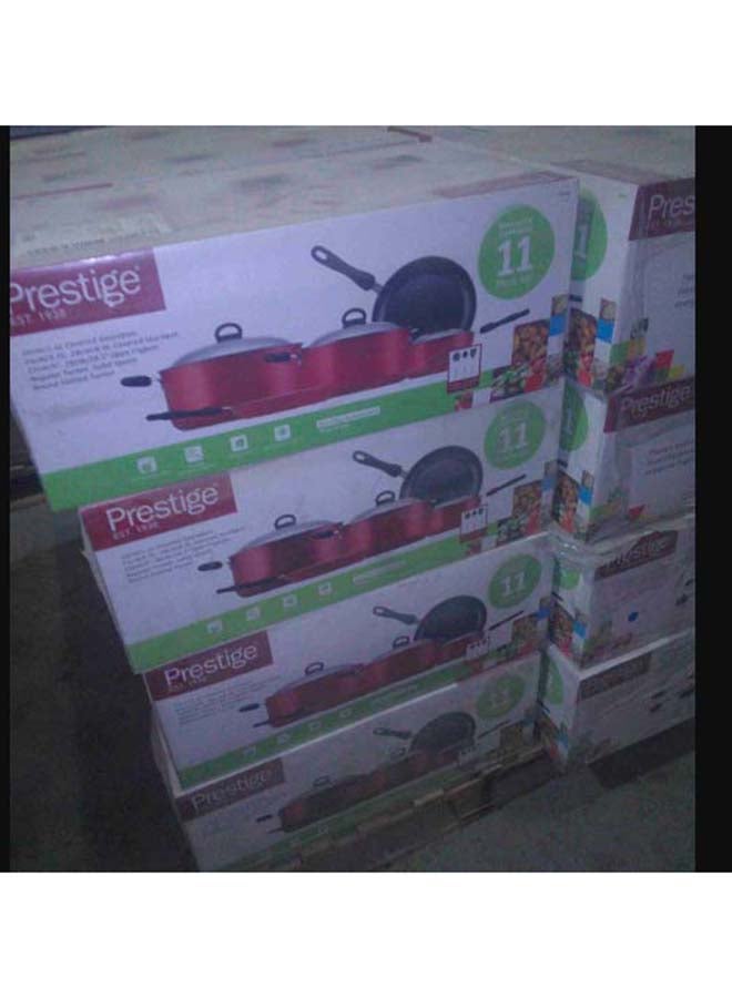 Prestige 11-Piece Cooking Pot Set Includes Casserole (24), Casserole (28), Saucepan (18), Frypan (22) , Frypan (28)cm Red/Black/Silver  - Image 4