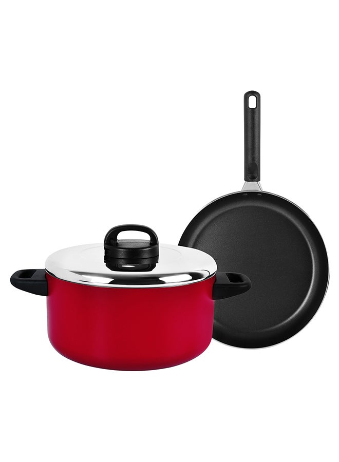 Prestige 3-Piece Classicique Set Cassarole + Frypan Red 24+26cm  - Image 1