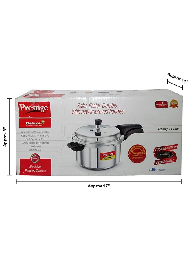 Prestige Deluxe Popular Pressure Cooker With Lid, Precision Weight Valve Silver 5Liters